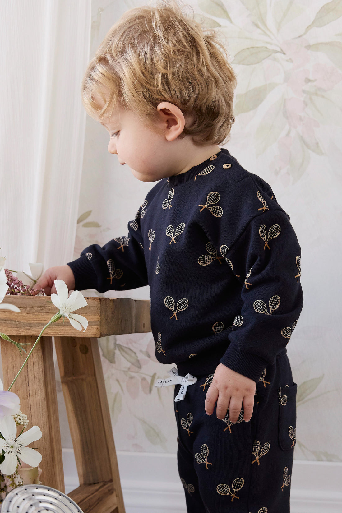 Organic Cotton Floyd Track Pant - Racquet Navy Childrens Pants from Jamie Kay NZ
