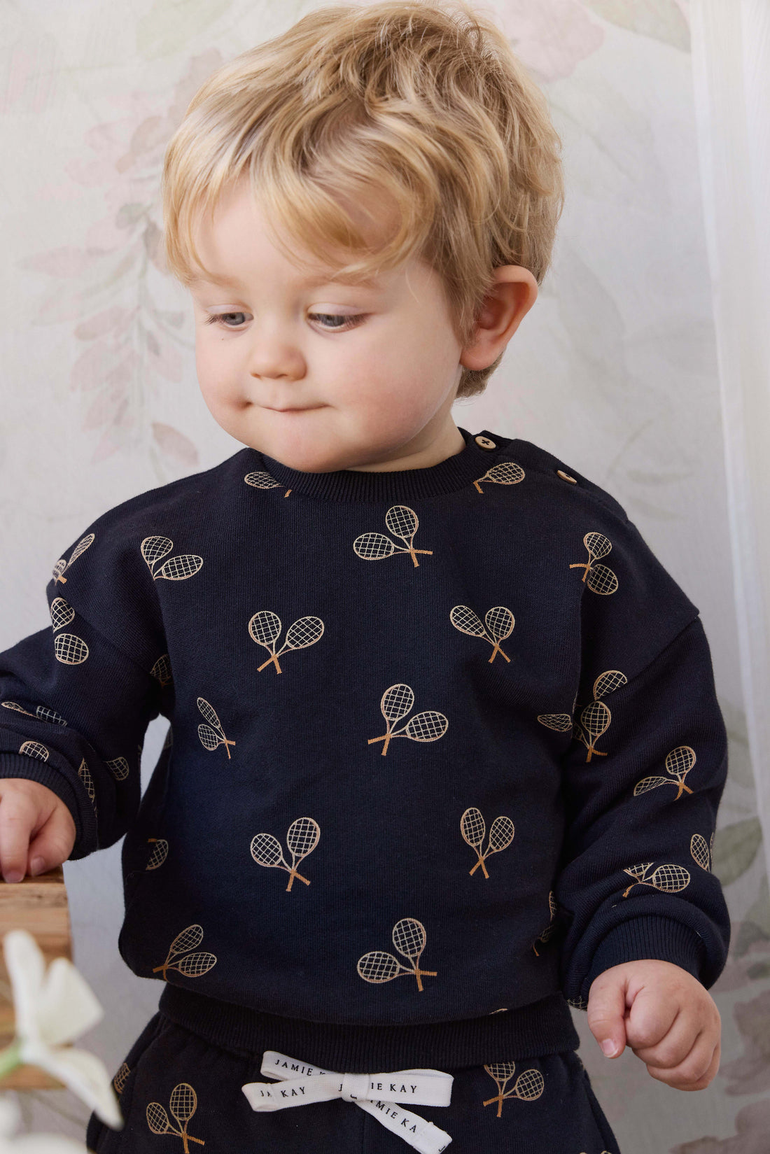 Organic Cotton Floyd Sweatshirt - Racquet Navy Childrens Sweatshirting from Jamie Kay NZ