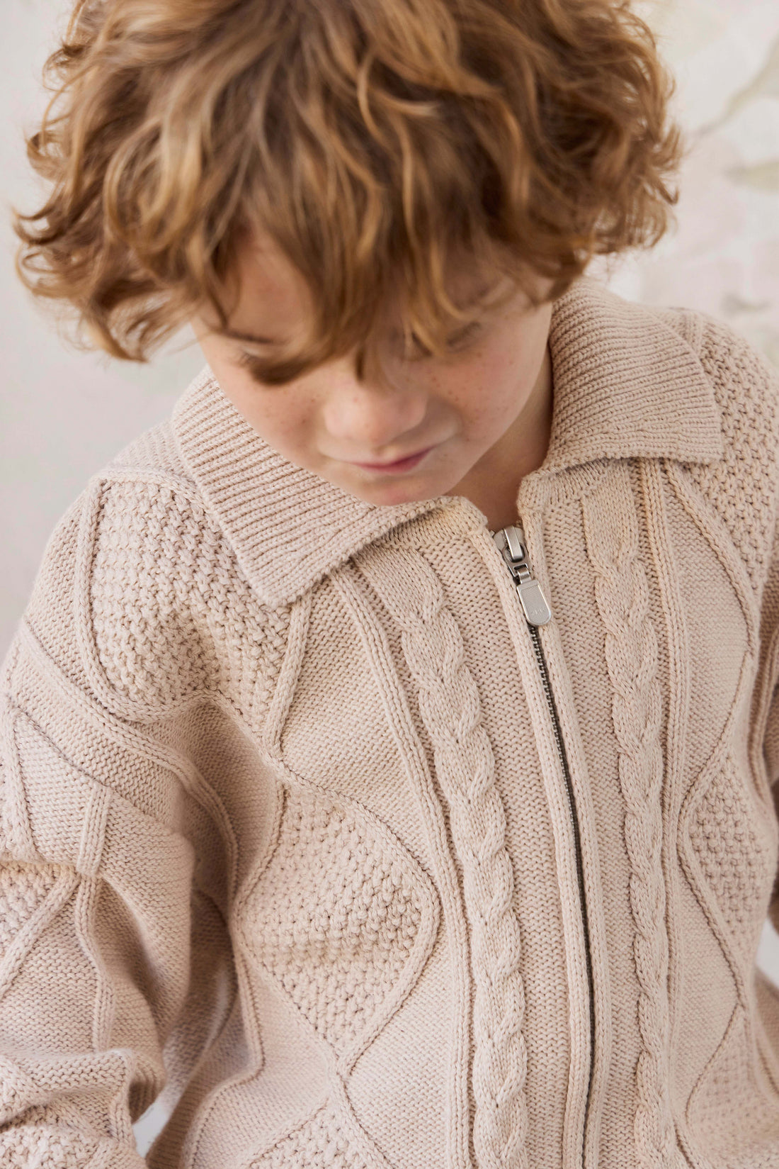 Simon Zip-Up Cardigan - Wheat Childrens Cardigan from Jamie Kay NZ