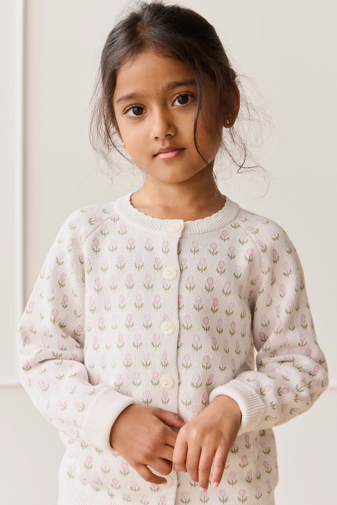 Olivia Cardigan - Olivia Jacquard Slightly Pink Childrens Cardigan from Jamie Kay NZ