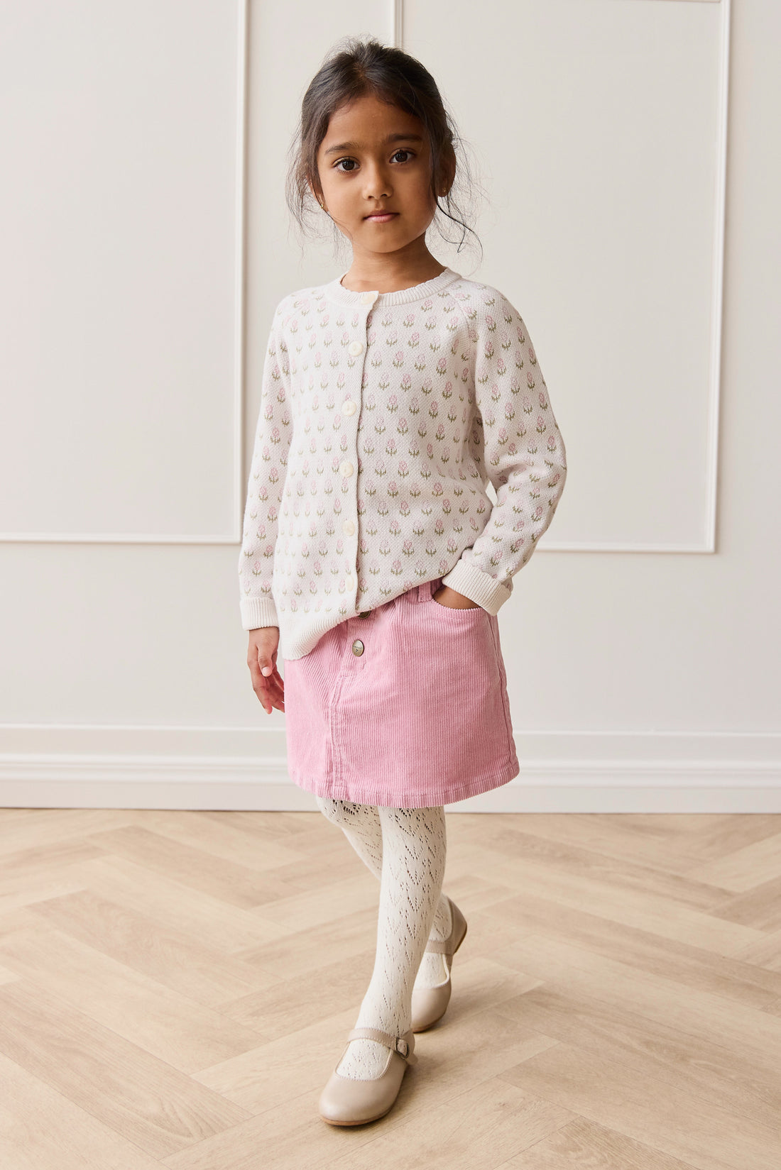 Olivia Cardigan - Olivia Jacquard Slightly Pink Childrens Cardigan from Jamie Kay NZ