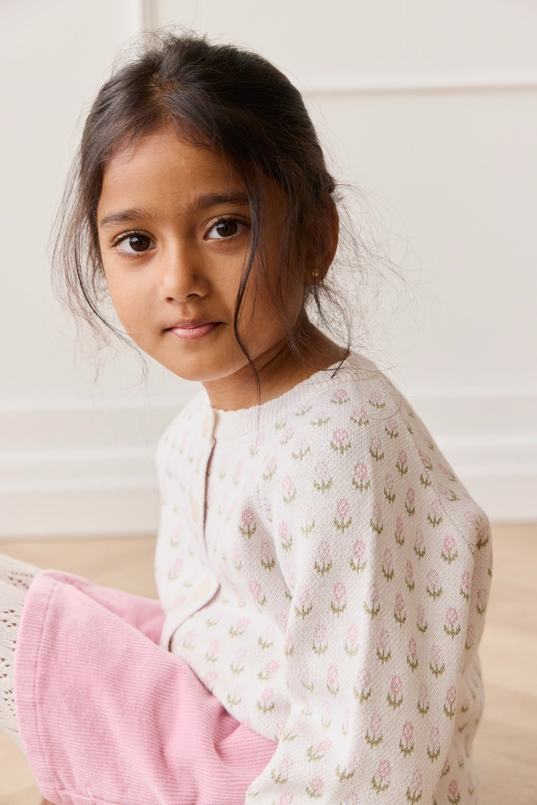 Olivia Cardigan - Olivia Jacquard Slightly Pink Childrens Cardigan from Jamie Kay NZ