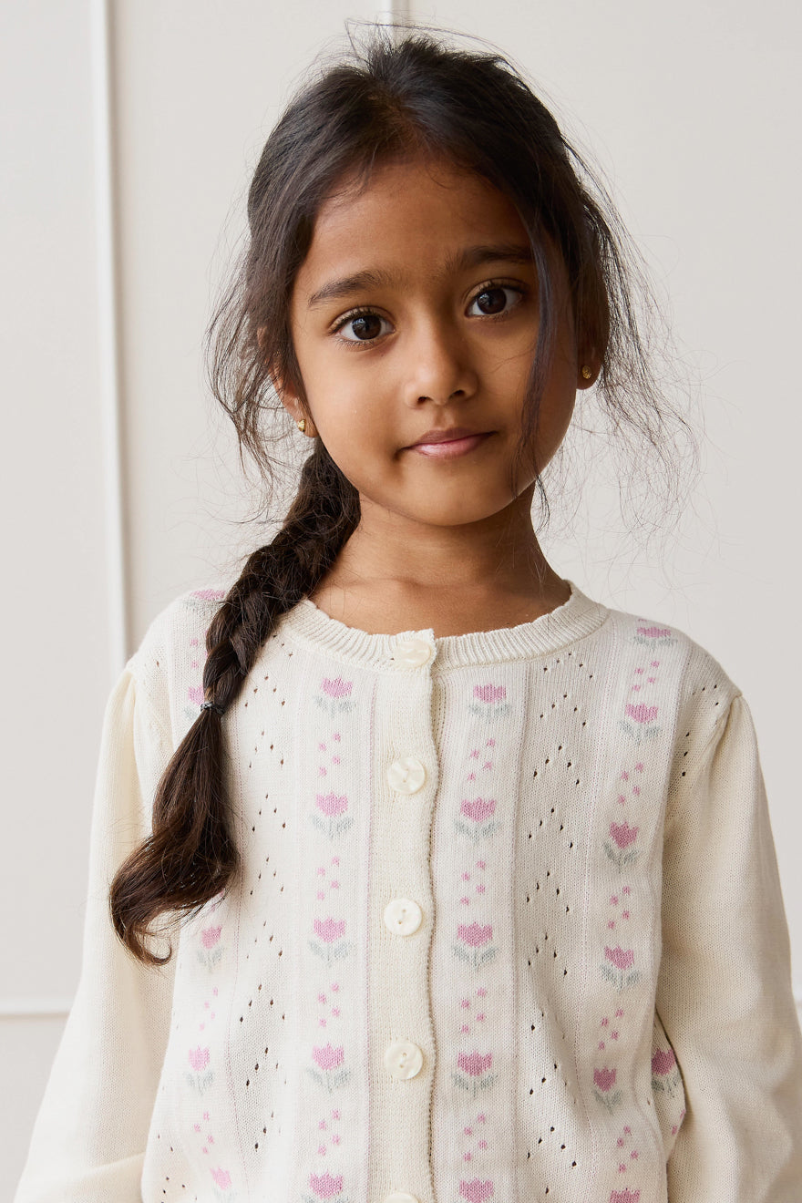 Willow Cardigan - Willow Jacquard Parchment Childrens Jumper from Jamie Kay NZ