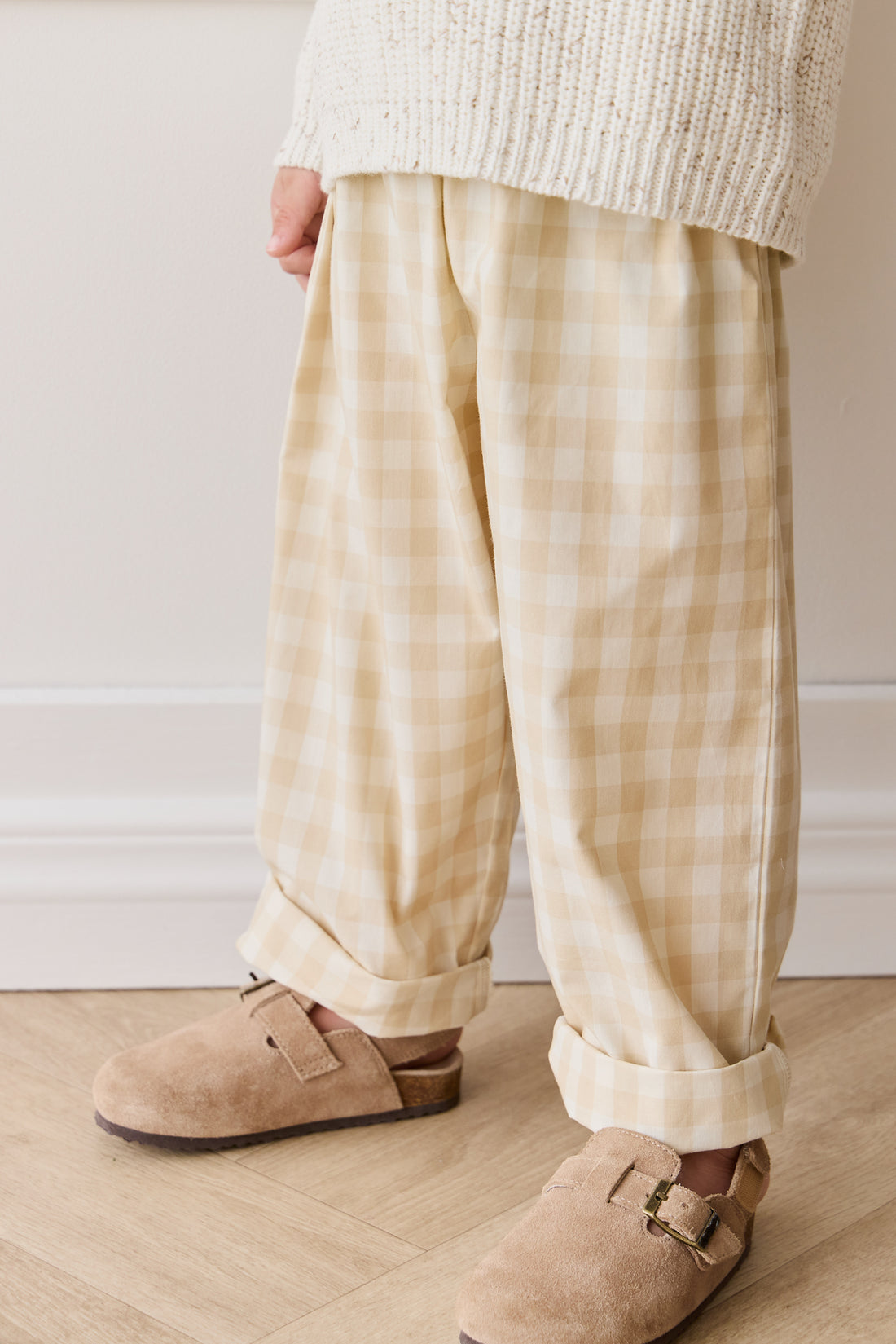 Organic Cotton Kingston Pant Gingham Pale Khaki - Main Image