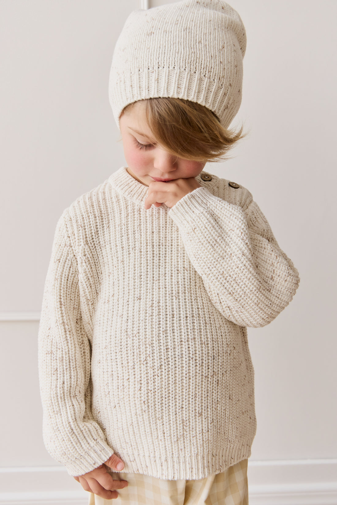 Harry Knit Jumper - Oatmeal Hay Fleck Childrens Jumper from Jamie Kay NZ