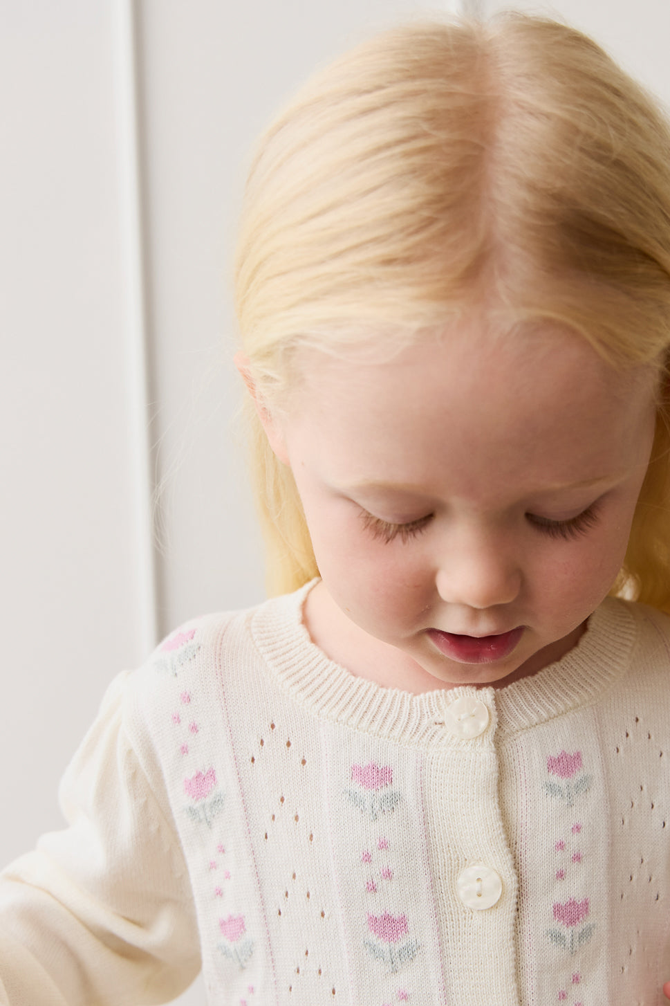 Willow Cardigan - Willow Jacquard Parchment Childrens Jumper from Jamie Kay NZ