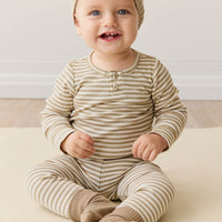 Organic Cotton Modal Long Sleeve Bodysuit - Narrow Stripe Balm/Cloud Childrens Bodysuit from Jamie Kay NZ