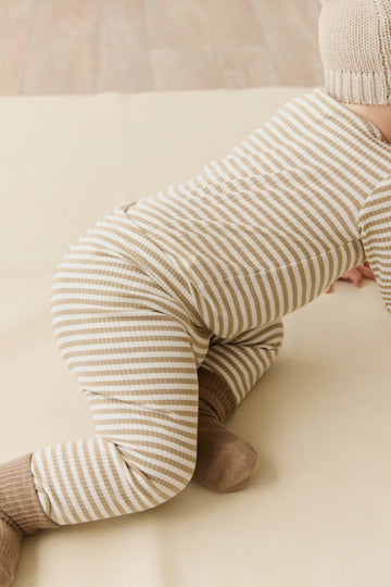 Organic Cotton Modal Legging - Narrow Stripe Balm/Cloud Childrens Legging from Jamie Kay NZ