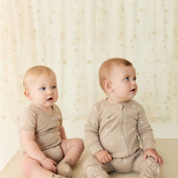 Organic Cotton Hudson Short Sleeve Bodysuit - Set Sail Vintage Taupe Childrens Bodysuit from Jamie Kay NZ