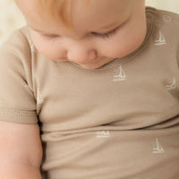 Organic Cotton Hudson Short Sleeve Bodysuit - Set Sail Vintage Taupe Childrens Bodysuit from Jamie Kay NZ