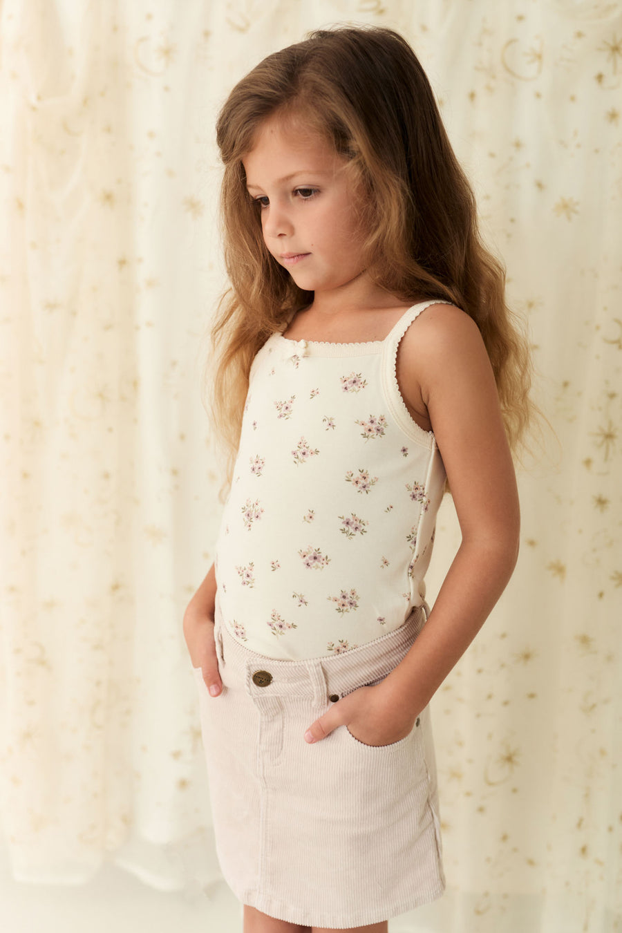 Organic Cotton Singlet - Goldie Bouquet Egret Childrens Singlet from Jamie Kay NZ