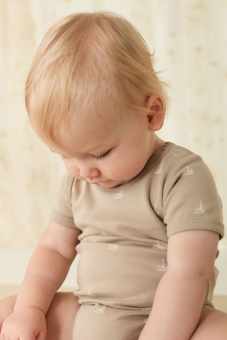 Organic Cotton Hudson Short Sleeve Bodysuit - Set Sail Vintage Taupe Childrens Bodysuit from Jamie Kay NZ