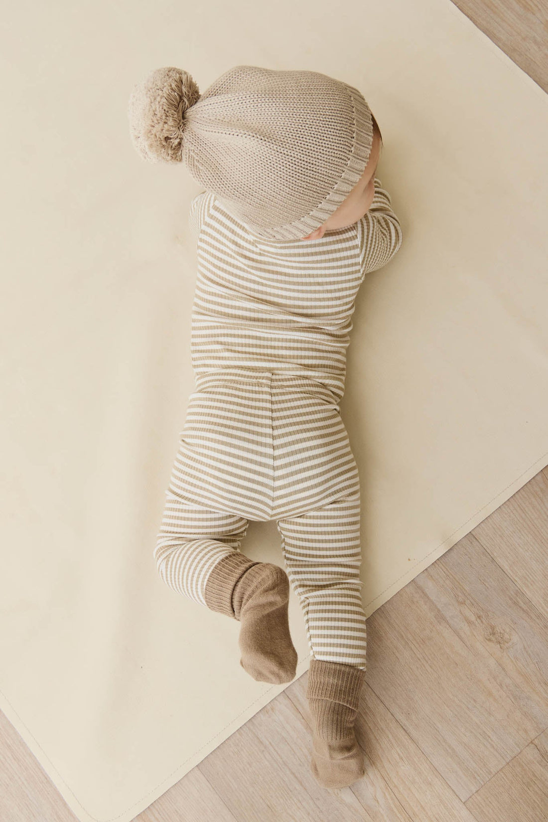 Organic Cotton Modal Everyday Legging - Narrow Stripe Balm/Cloud Childrens Legging from Jamie Kay NZ