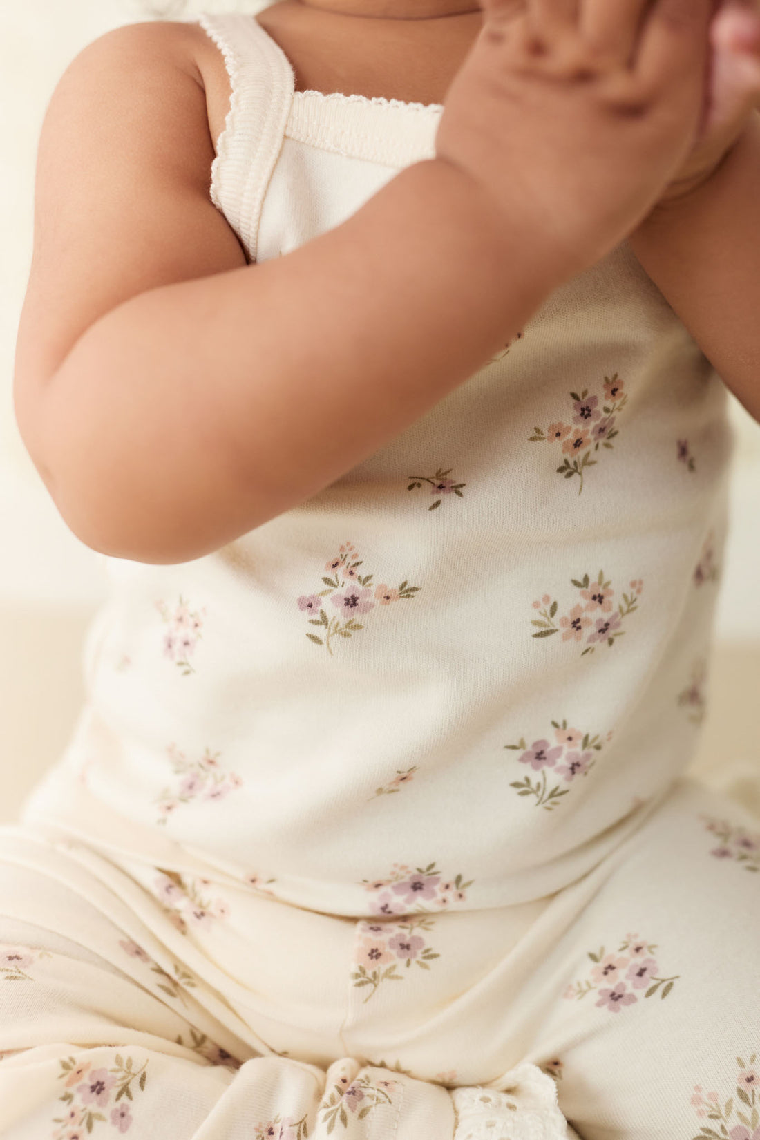 Organic Cotton Bridget Singlet Bodysuit - Goldie Bouquet Egret Childrens Bodysuit from Jamie Kay NZ