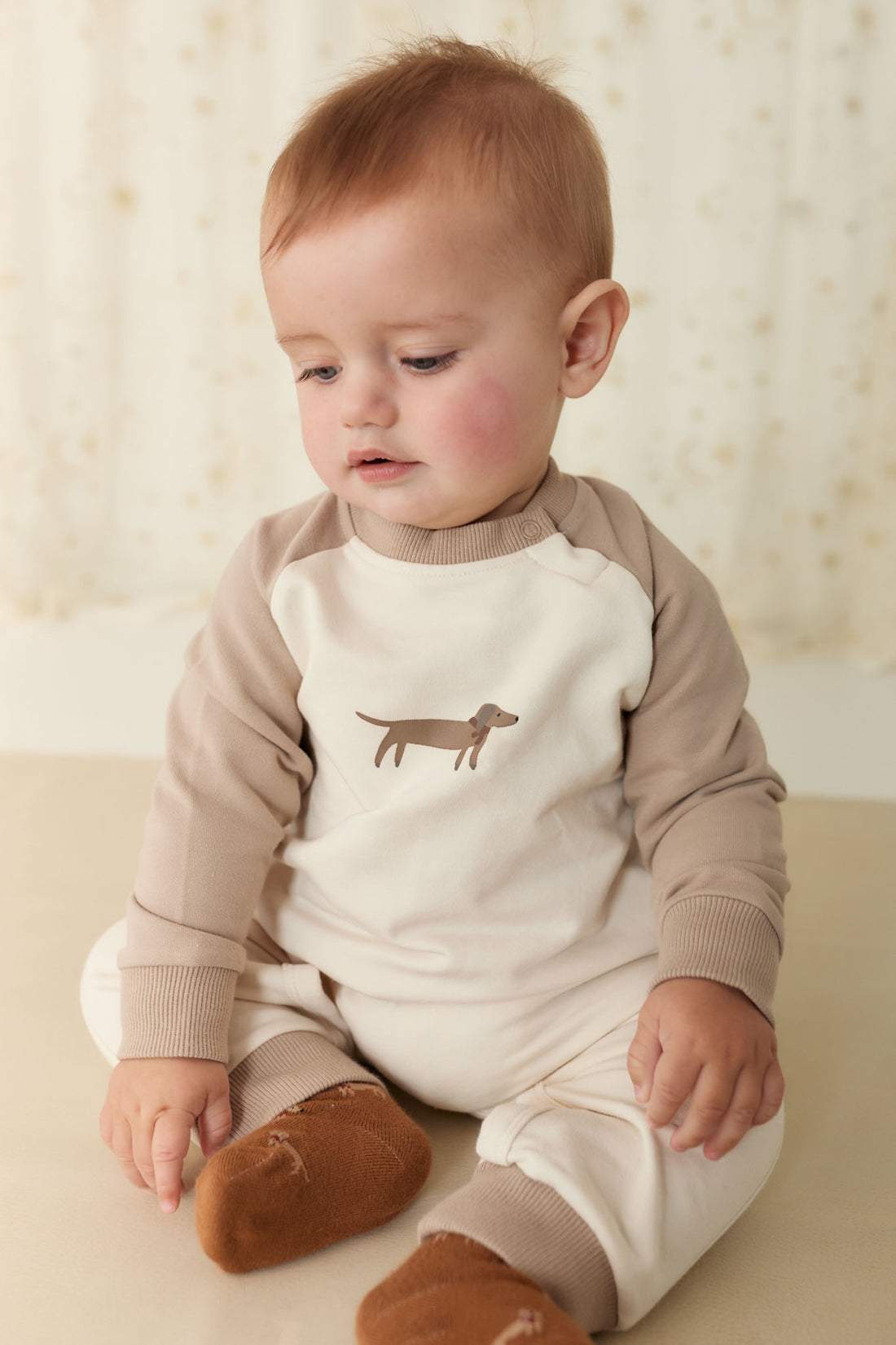 Organic Cotton Tao Sweatshirt Onepiece - Vintage Taupe Cosy Basil Childrens Onepiece from Jamie Kay NZ