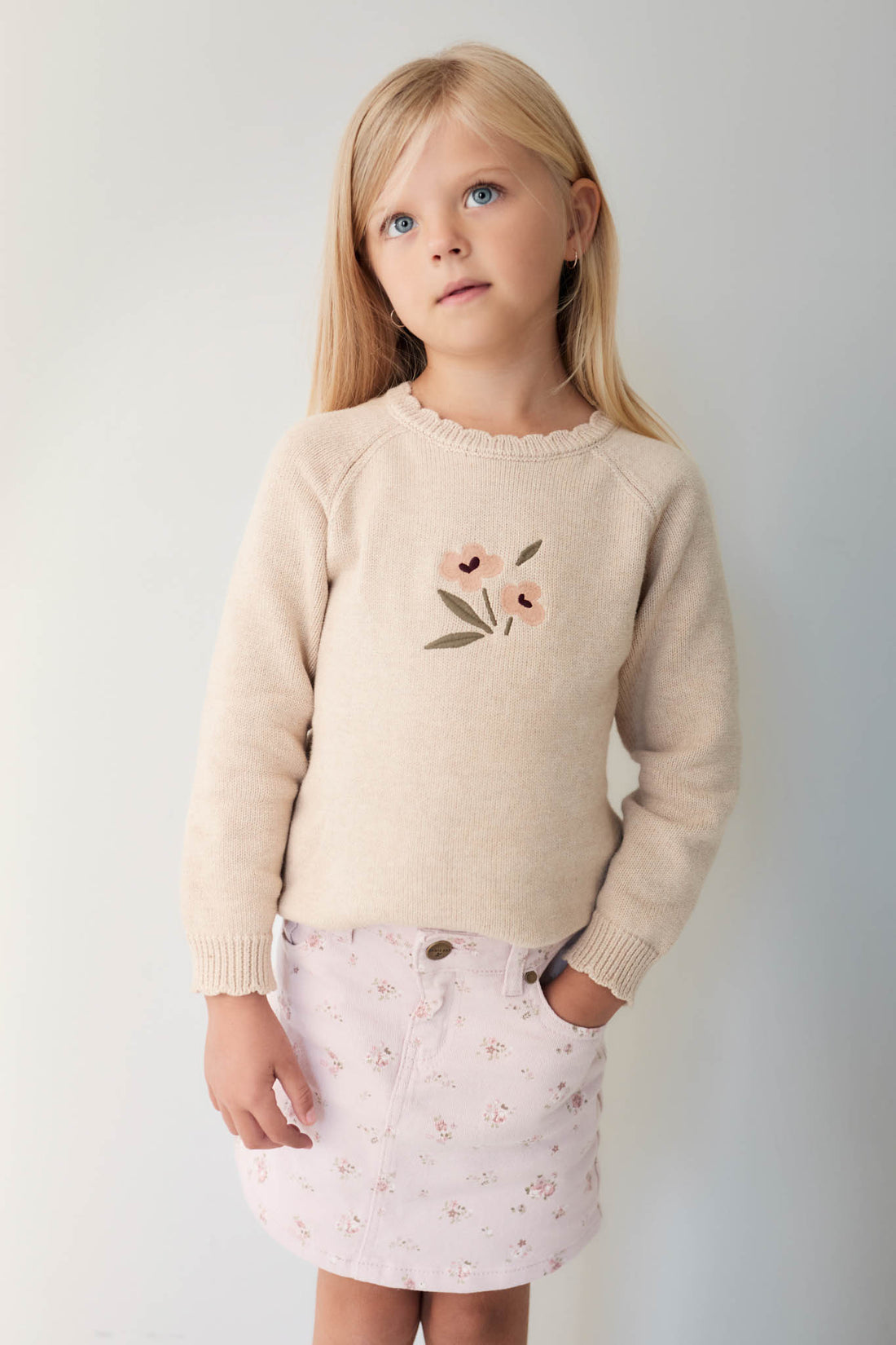 Audrey Knitted Jumper - Oatmeal Marle Petite Goldie Childrens Jumper from Jamie Kay NZ