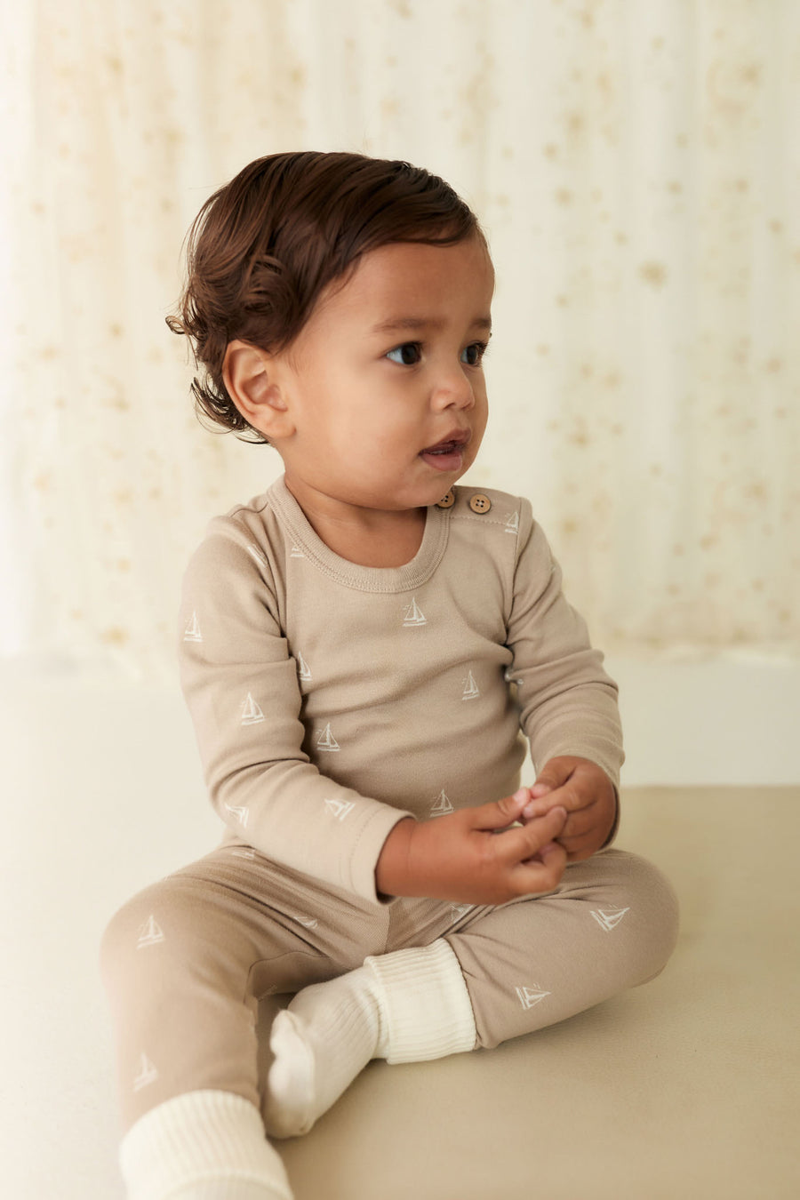 Organic Cotton Fernley Bodysuit - Set Sail Vintage Taupe Childrens Bodysuit from Jamie Kay NZ