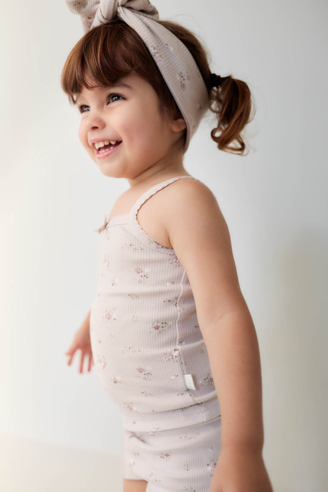 Organic Cotton Fine Rib Singlet - Petite Fleur Violet Childrens Singlet from Jamie Kay NZ