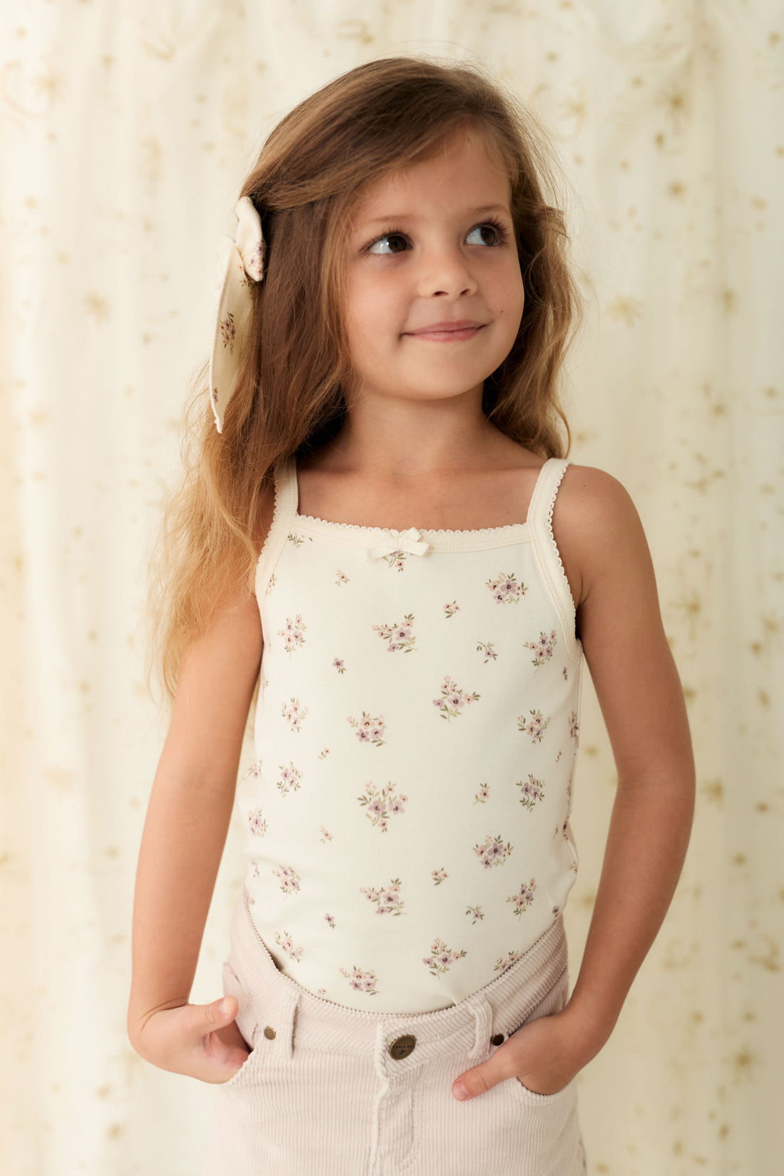 Organic Cotton Singlet - Goldie Bouquet Egret Childrens Singlet from Jamie Kay NZ