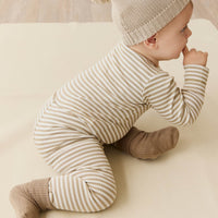 Organic Cotton Modal Long Sleeve Bodysuit - Narrow Stripe Balm/Cloud Childrens Bodysuit from Jamie Kay NZ