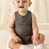 Pima Cotton Noah Playsuit - Dark Coffee/Vintage Taupe Childrens Playsuit from Jamie Kay NZ