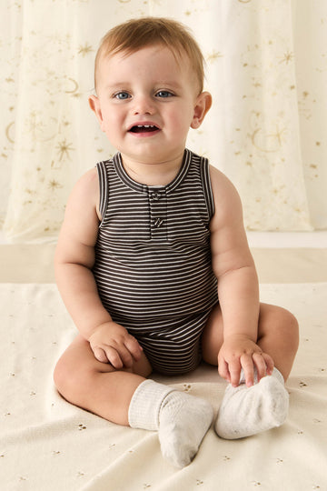 Pima Cotton Noah Playsuit - Dark Coffee/Vintage Taupe Childrens Playsuit from Jamie Kay NZ