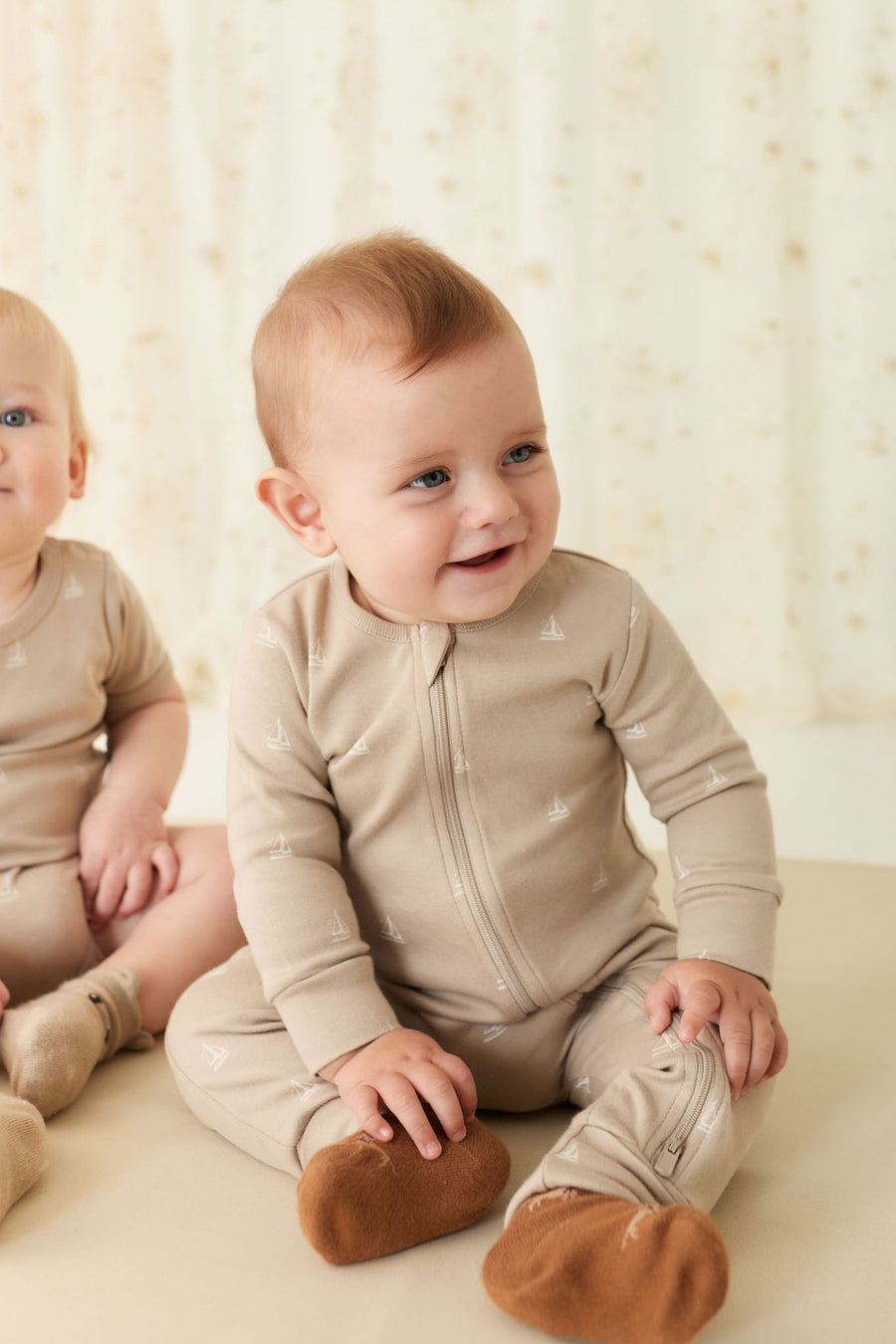 Organic Cotton Reese Zip Onepiece - Set Sail Vintage Taupe Childrens Onepiece from Jamie Kay NZ