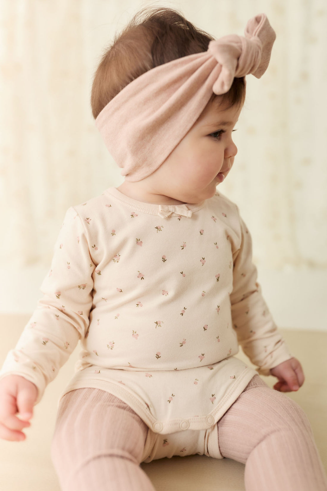 Organic Cotton Long Sleeve Bodysuit - Ditsy Berry Rose Childrens Bodysuit from Jamie Kay NZ