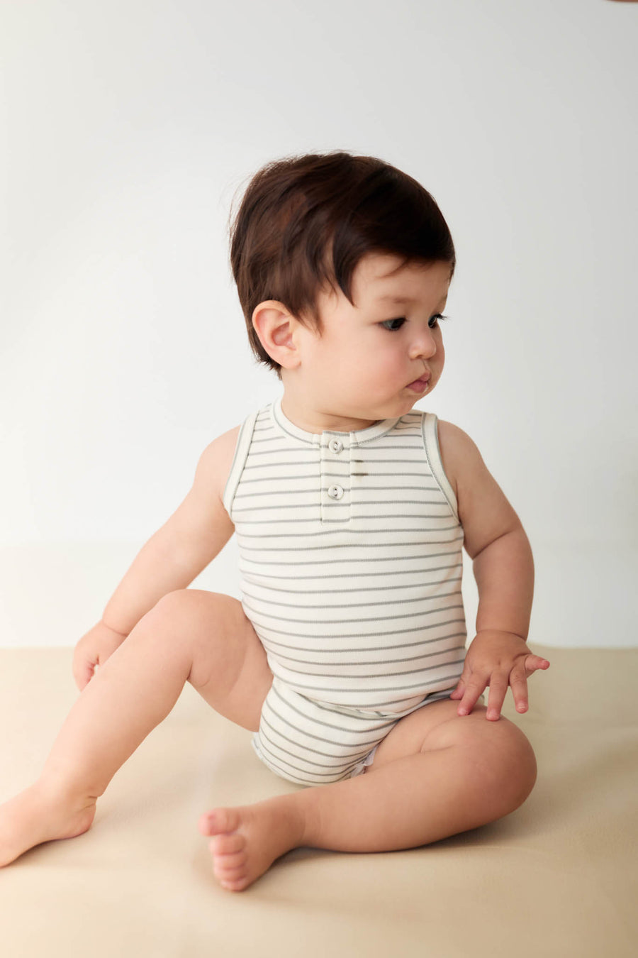 Pima Cotton Noah Playsuit - Milford Sound/Cloud Stripe Childrens Playsuit from Jamie Kay NZ