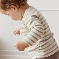 Pima Cotton Diego Long Sleeve Top - Cloud/Cashew Stripe Childrens Top from Jamie Kay NZ