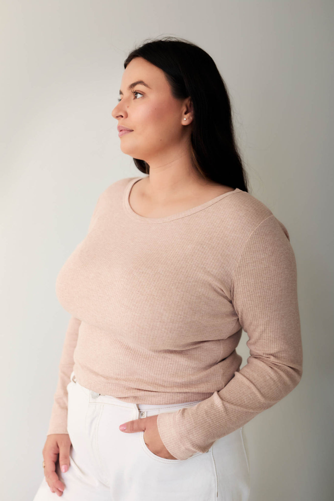 Organic Cotton Modal Womens Long Sleeve Top - Dusky Rose Marle Childrens Womens Top from Jamie Kay NZ