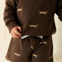 Organic Cotton Jalen Short - Cosy Basil Large Dark Coffee Childrens Short from Jamie Kay NZ