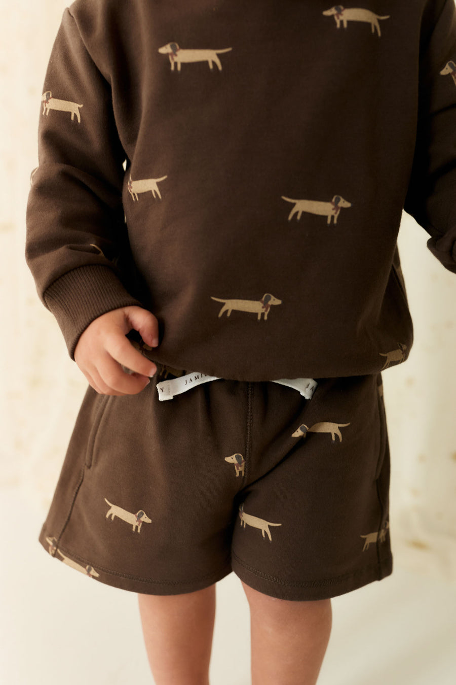 Organic Cotton Jalen Short - Cosy Basil Large Dark Coffee Childrens Short from Jamie Kay NZ