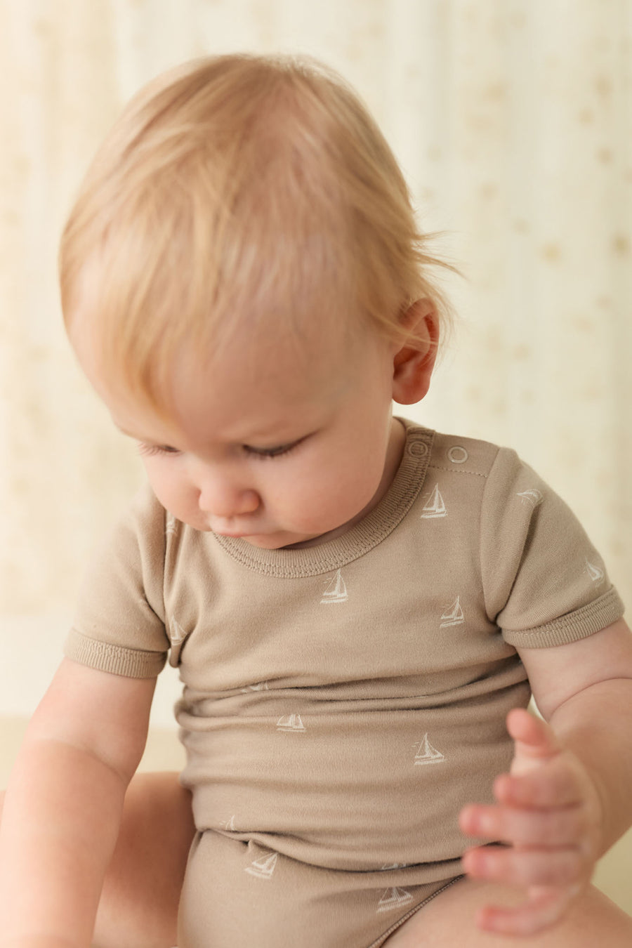 Organic Cotton Hudson Short Sleeve Bodysuit - Set Sail Vintage Taupe Childrens Bodysuit from Jamie Kay NZ