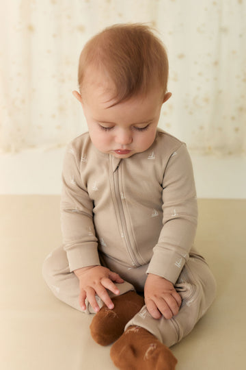 Organic Cotton Reese Zip Onepiece - Set Sail Vintage Taupe Childrens Onepiece from Jamie Kay NZ