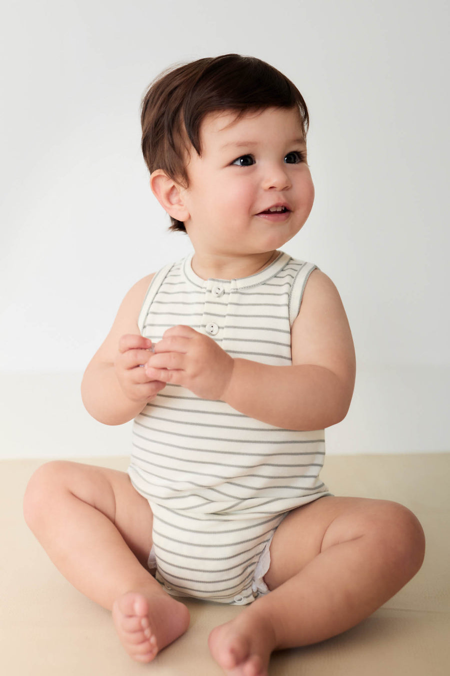 Pima Cotton Noah Playsuit - Milford Sound/Cloud Stripe Childrens Playsuit from Jamie Kay NZ