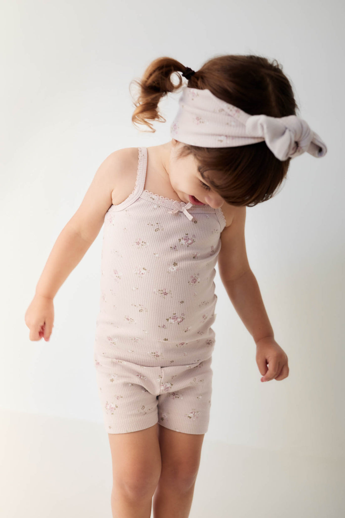 Organic Cotton Fine Rib Singlet - Petite Fleur Violet Childrens Singlet from Jamie Kay NZ