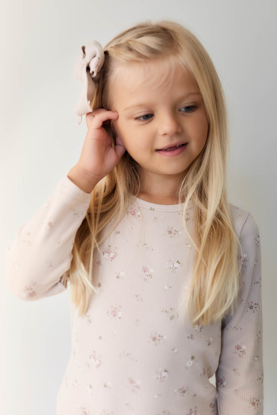 Organic Cotton Fine Rib Long Sleeve Top - Petite Fleur Violet Childrens Top from Jamie Kay NZ