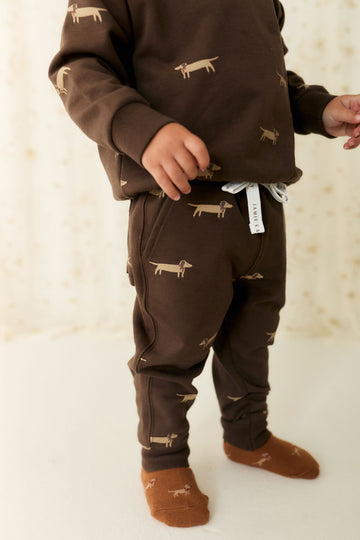 Organic Cotton Jalen Track Pant - Cosy Basil Large Dark Coffee Childrens Pant from Jamie Kay NZ