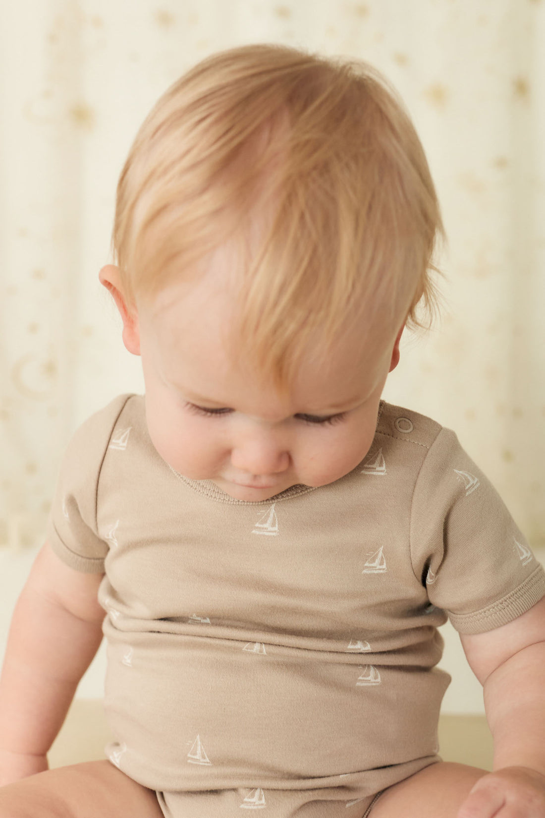 Organic Cotton Hudson Short Sleeve Bodysuit - Set Sail Vintage Taupe Childrens Bodysuit from Jamie Kay NZ