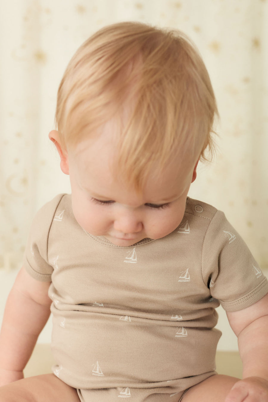 Organic Cotton Hudson Short Sleeve Bodysuit - Set Sail Vintage Taupe Childrens Bodysuit from Jamie Kay NZ