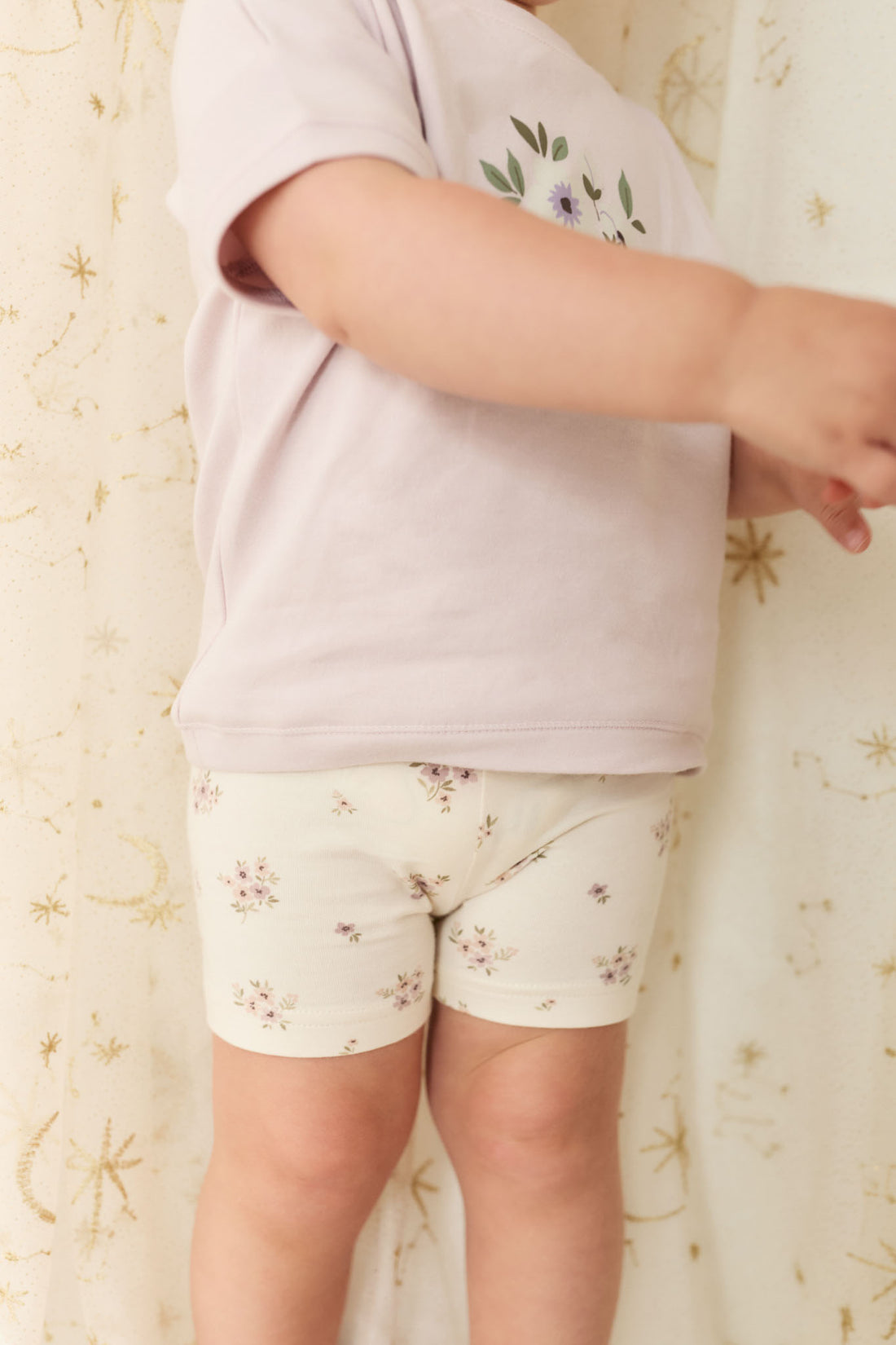 Organic Cotton Everyday Bike Short - Goldie Bouquet Egret Childrens Short from Jamie Kay NZ