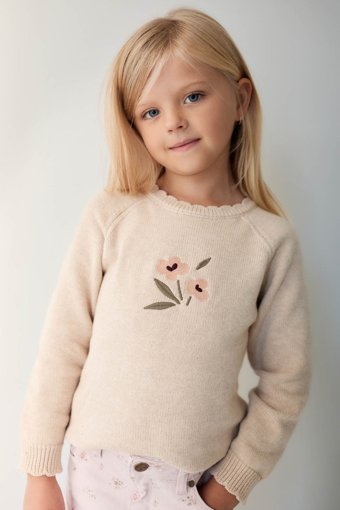 Audrey Knitted Jumper - Oatmeal Marle Petite Goldie Childrens Jumper from Jamie Kay NZ