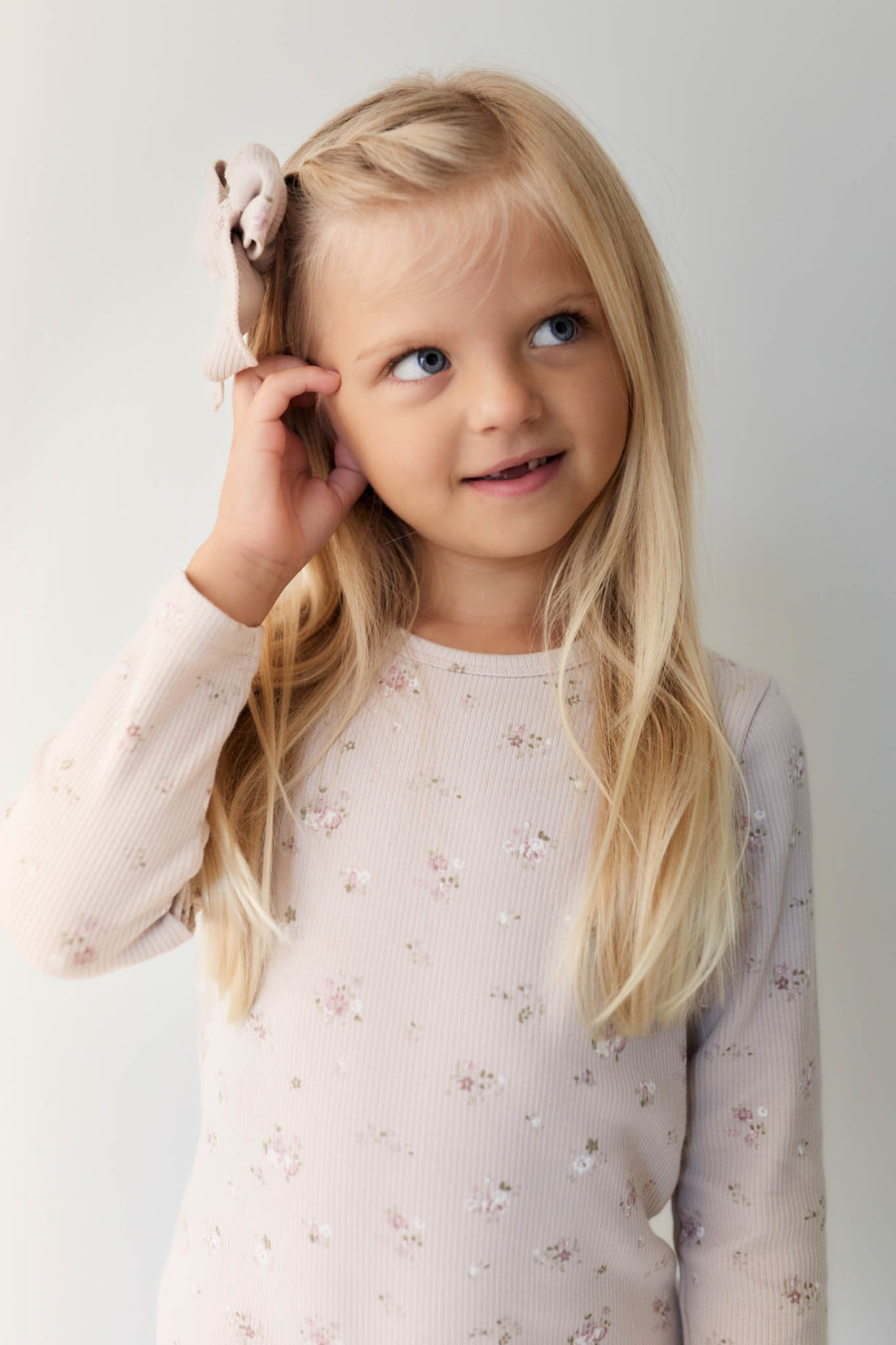 Organic Cotton Fine Rib Long Sleeve Top - Petite Fleur Violet Childrens Top from Jamie Kay NZ