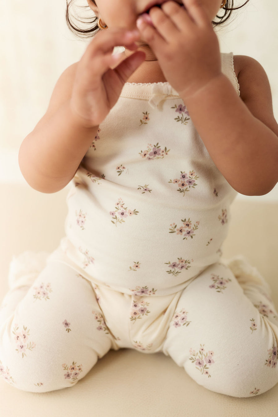 Organic Cotton Bridget Singlet Bodysuit - Goldie Bouquet Egret Childrens Bodysuit from Jamie Kay NZ