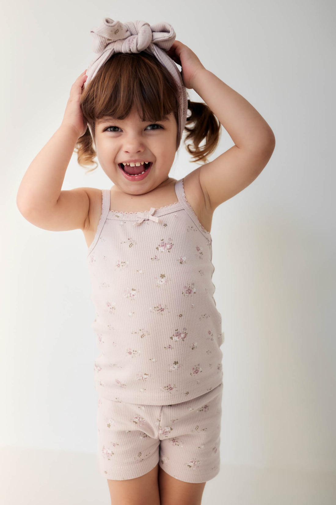 Organic Cotton Fine Rib Singlet - Petite Fleur Violet Childrens Singlet from Jamie Kay NZ