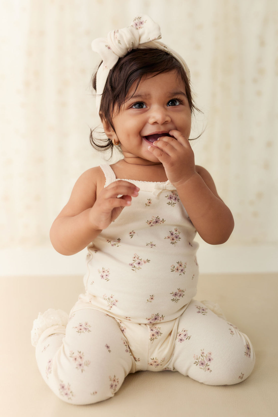 Organic Cotton Bridget Singlet Bodysuit - Goldie Bouquet Egret Childrens Bodysuit from Jamie Kay NZ