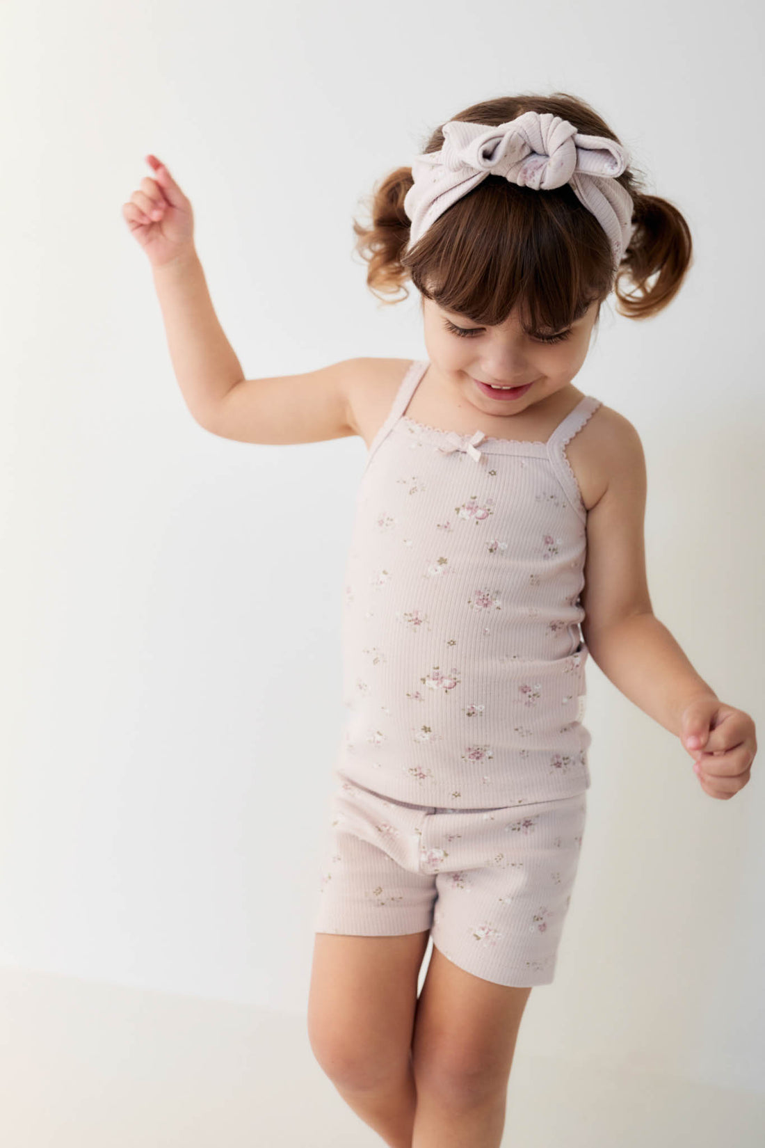 Organic Cotton Fine Rib Singlet - Petite Fleur Violet Childrens Singlet from Jamie Kay NZ