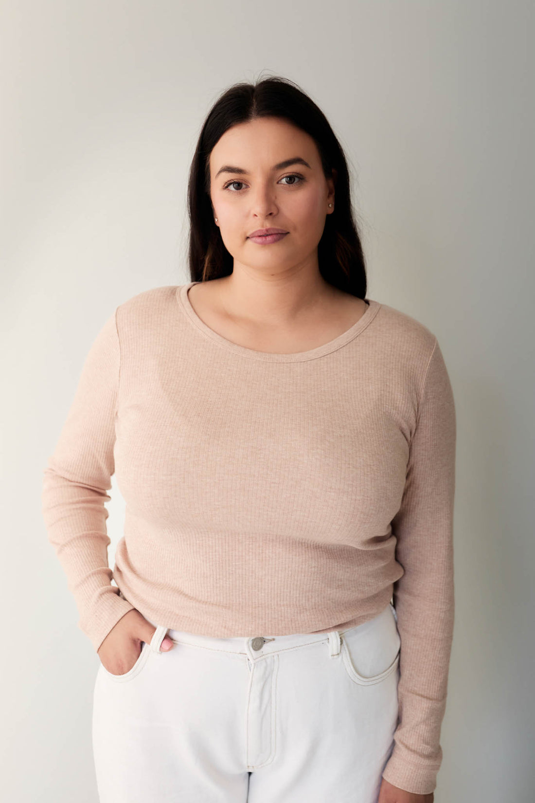 Organic Cotton Modal Womens Long Sleeve Top - Dusky Rose Marle Childrens Womens Top from Jamie Kay NZ