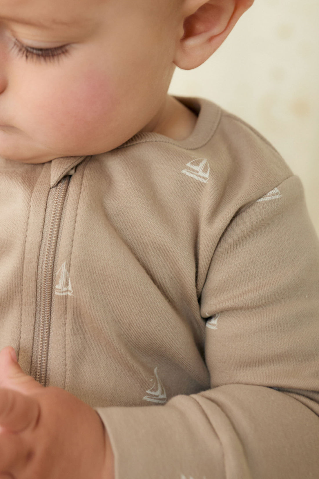 Organic Cotton Reese Zip Onepiece - Set Sail Vintage Taupe Childrens Onepiece from Jamie Kay NZ